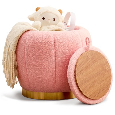 KTMBDW Storage Ottoman, Modern Round Floral Footrest with Soft Padded Seat, Teddy Velvet Footstool, Accent Small Table for Hallway, Living Room