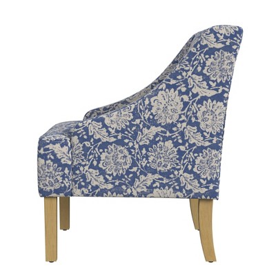 Light Blue Floral Upholstered Swoop Arm Accent Chair