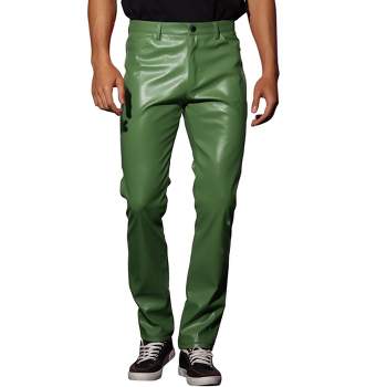 Lars Amadeus Men's Slim Fit Solid Color Nightclub Disco Faux Leather Pants  Red 36 : Target