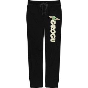 Mens Star Wars Mandalorian Grogu Screen Print Black Sleep Pajama Pants - 1 of 3