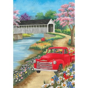 Spring Covered Bridge House Flag Pickup Truck 28" x 40" Briarwood Lane - 1 of 4
