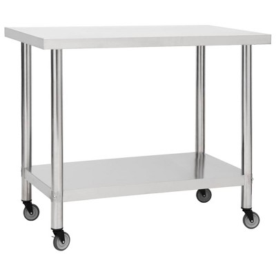 vidaXL Kitchen Work Table with Wheels, 31.5"x23.6"x33.5" Stainless Steel