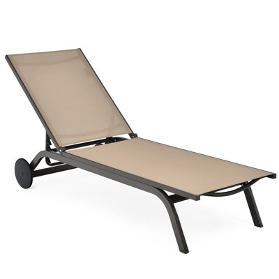 Tangkula Outdoor Aluminum Chaise Lounge Recliner Chair with Adjustable Backrest