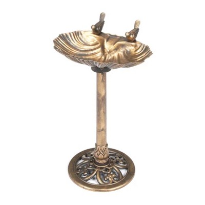 Alpine 13 Inches Diameter by 30 Inches Tall Outdoor Vintage Plastic Bird Bath with 2 Bird Figurines Yard Statue for Outdoor Settings, Bronze