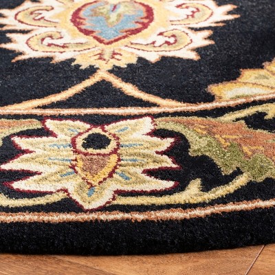 Black Hand-Tufted Wool Runner Rug with Floral Pattern