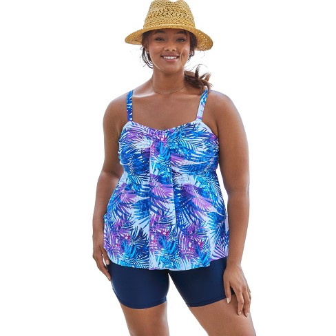 Swim 365 Women's Plus Size Blouson Tankini Top With Adjustable Straps - 14,  Blue : Target