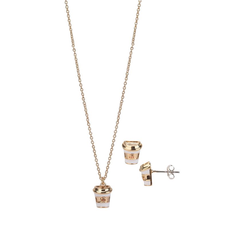 FAO Schwarz Gold Tone Latte Necklace and Earrings Set, 1 of 3