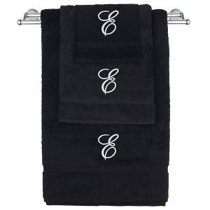 BC BARE COTTON Monogrammed Towel Set, Personalized Gift, Set of 3 - Black - White Script - 1 of 4
