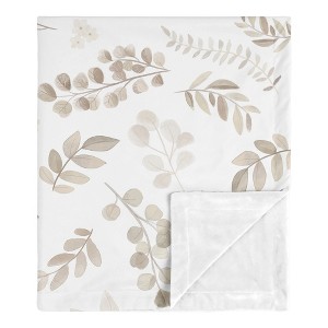 Sweet Jojo Designs Gender Neutral Baby Security Blanket Botanical Leaf Taupe and White - 1 of 4