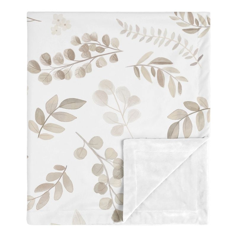 Sweet Jojo Designs Gender Neutral Baby Security Blanket Botanical Leaf Taupe and White, 1 of 6