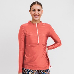 Calypsa Women's Half-Zip Long Sleeve Rash Guard UPF 50+ Nora Swim Top Plus Size - 1 of 4