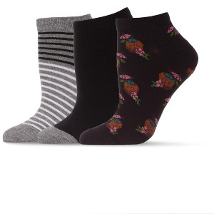 Memoi Women's 3 Pair Pack Coconut Drinks Bamboo Blend Low-Cut Socks Black One Size - 1 of 3