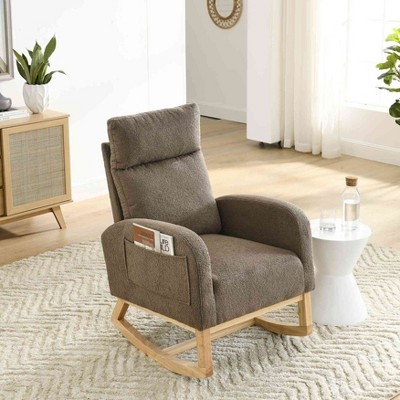 CAVINAS Polyester Glider Rocking Chair with High Backrest,Comfy Upholstered Rocking Chairs,Nursery Accent Chair for Bedroom