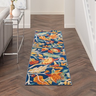 Vibrant Boho Navy Multicolor Floral Synthetic 2'3" x 7'6" Area Rug
