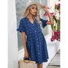 Maternity Swiss Dot Dress Summer V Neck Short Sleeve Button Down Mini Dress Baby Shower Photoshoot with Pockets - 4 of 4