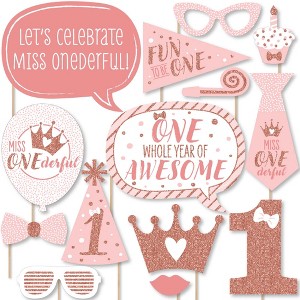 Big Dot of Happiness 1st Birthday Little Miss Onederful - Girl First Birthday Party Photo Booth Props Kit - 20 Count - 1 of 4