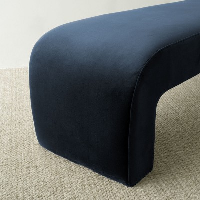 Lily 60'' Blue Velvet Waterfall Upholstered Storage Bench