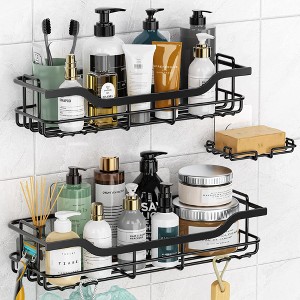Aoibox 3-Pack Shower Caddy with Soap Holder, Adhesive Rustproof No-Drill Sturdy Shower Organizer Shelves Rack Storage for Smooth Wall Glass Tile,Black - 1 of 4