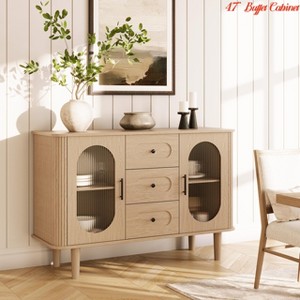 For Dining Room, Living Room 47" Buffet Cabinet, Coffee Bar Cabinet w/2 Doors and 3 Drawers, Buffet Table with Adjustable Shelves - 1 of 4