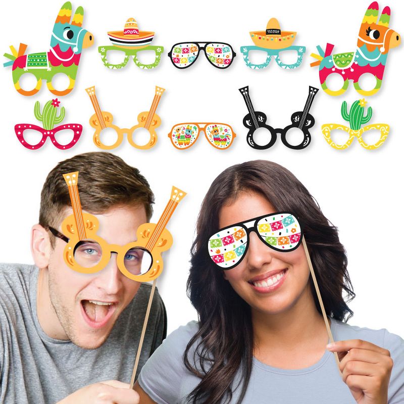 Big Dot of Happiness Pinata Party Glasses - Paper Card Stock Colorful Fiesta Photo Booth Props Kit - 10 Count, 2 of 6