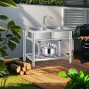 Stainless Steel Utility Sink, Free Standing Single Bowl Kitchen Sink with Faucet, Hot and Cold Water Pipe, Freestanding Commercial Sink - 3 of 4