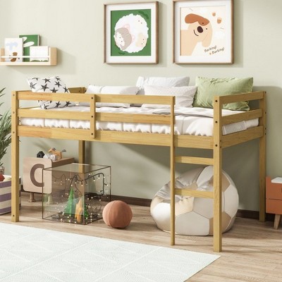 NicBex Twin/Full Size Loft Bed,Rubber Wood Loft Bed Frame with Ladder and Guardrail,Bed Frame for Adults,Kids,Box Spring Not Required