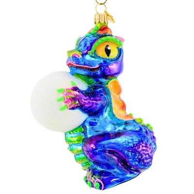 Glitter Lab 4.75 In Baby Dragon With Snow Ball Ornament Hand Painted Glittered Tree Ornaments