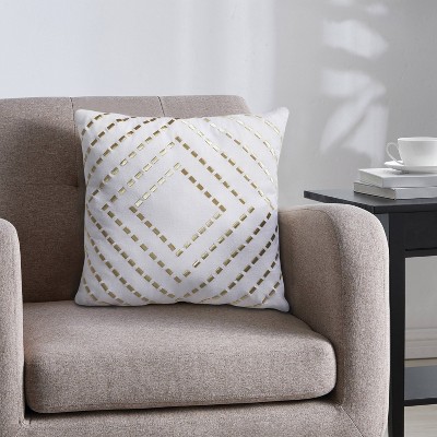 18"x18" Metallic Embroidered Diamond Square Throw Pillow White/Gold - VCNY Home: Luxe Accent, Cushioned, Indoor Use