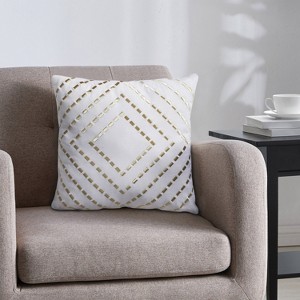 18"x18" Metallic Embroidered Diamond Square Throw Pillow White/Gold - VCNY Home: Luxe Accent, Cushioned, Indoor Use - 1 of 4
