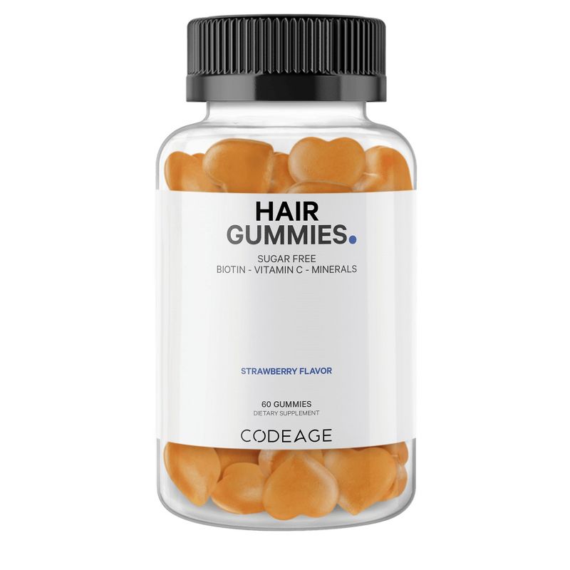 Codeage Hair Gummies, Biotin, Vitamin C, Inositol, Zinc, Folic Acid, Sugar-Free Supplement - 60ct, 1 of 10