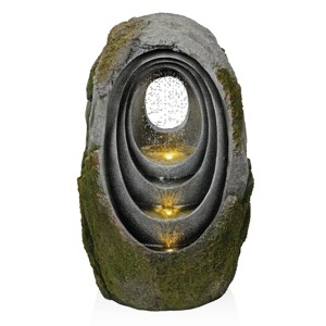 Alpine Corporation 32" 4-Tier Layered Oval Shaped Rainforest Sculptural Fountain With LED: Outdoor Polyresin Water Feature, Electric Powered - 1 of 4