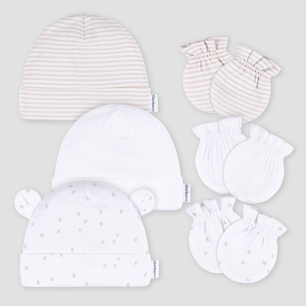 Gerber Baby 3pk Hats & Mittens - White