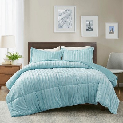 PAGED Full/Queen Comforter Set Faux Fur 3 Piece Bedding Set, Bed in a Bag with 1 Comforter and 2 Standard Shams for Bedroom