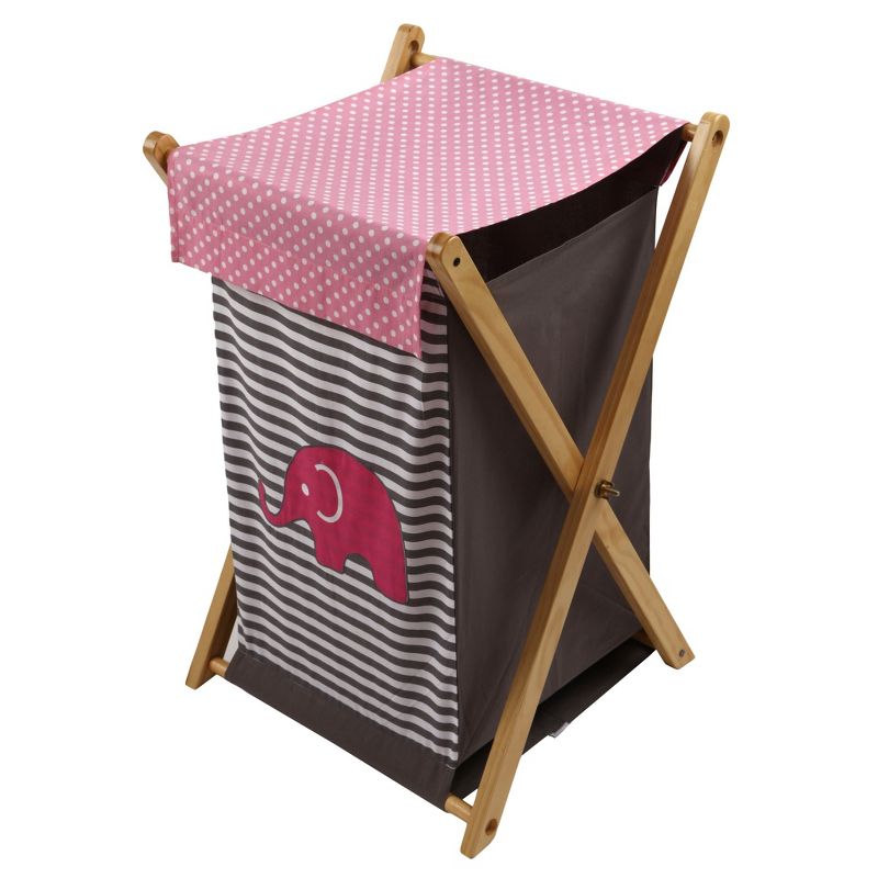 Bacati - Elephants Pink/Gray Laundry Hamper with Wooden Frame, 1 of 5