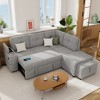 94"W L-Shaped Sectional Sofa with Movable Ottoman and Stool, Pull-out Sofa Bed with Storage Space, 1 Cup Holder & 2 USB Ports - ModernLuxe - 2 of 4