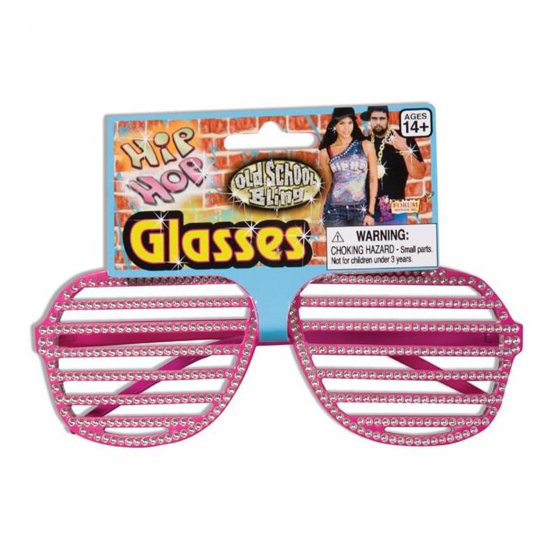 Forum Novelties Hip Hop Rhinestone Pink Slat Costume Glasses, 1 of 2