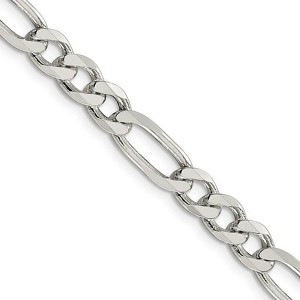 Black Bow Jewelry Men's 6.5mm Rhodium Plated Sterling Silver Solid Figaro Chain Necklace - 1 of 4