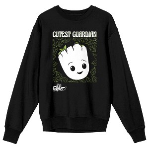 I Am Groot Cutest Guardian Men's Black Long Sleeve Sweatshirt - 1 of 3