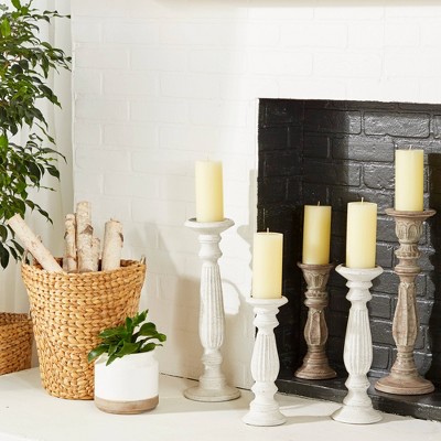 Elegant White Mango Wood Pillar Candle Holders, Set of 3