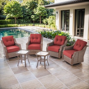 POCASSY Outdoor Swivel Patio Chairs Set with 6-Inch Thick Cushions, All Weather Brown Wicker Patio Furniture Set Outdoor Bistro Set for Porch - 1 of 4