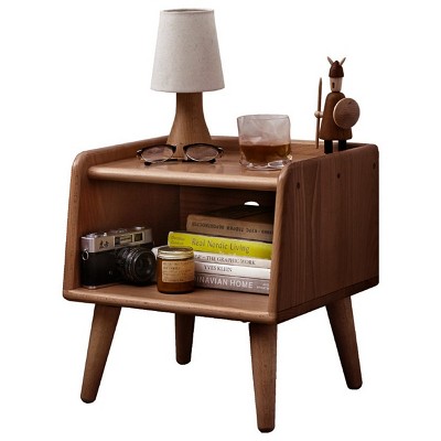 GlasFlength Nightstands Modern Solid Beech Wood Bedside Cabinet with Open Storage Simple Design for Bedroom, Brown, 13.78"*15.75"*15.75"