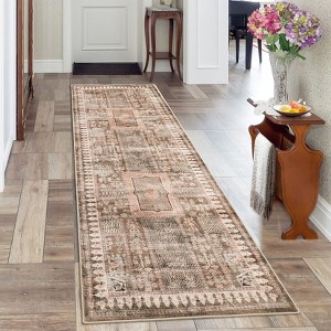 Vintage Machine Washable Oriental Design Carpet with Non Slip Backing Distressed Stain Resistant Soft Low Pile Floor Cover for Living Room Bedroom - 1 of 4