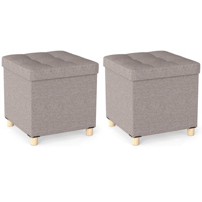 Costway 1/2 PCS 18 Inches Ottoman with Storage,Tray & Rubber Wood Legs for Small Space Living Room Gray/Beige