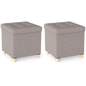 Costway 1/2 PCS 18 Inches Ottoman with Storage,Tray & Rubber Wood Legs for Small Space Living Room Gray/Beige - 1 of 4