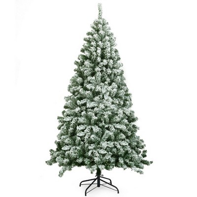 Costway 6FT Snow Flocked Artificial Christmas Tree Hinged w/928 Tips and Foldable Base