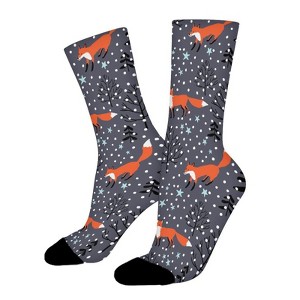 Red Fox In The Night Women Printed Crew Socks Funny Funky Socks Soft Polyester Novelty Gifts for Artists Men - 1 of 1