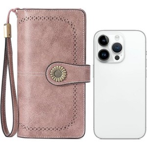 Hachikiko Leather RFID Blocking Wristlet Wallet - Large Capacity Credit Card Holder with 24 Card Slots & ID Windows - 1 of 4