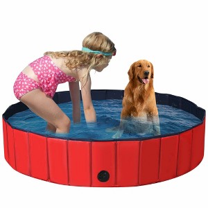 Costway 63'' Foldable Dog Pet Pool Kiddie Bathing Tub Indoor Outdoor Leakproof Portable Blue\Red - 1 of 4