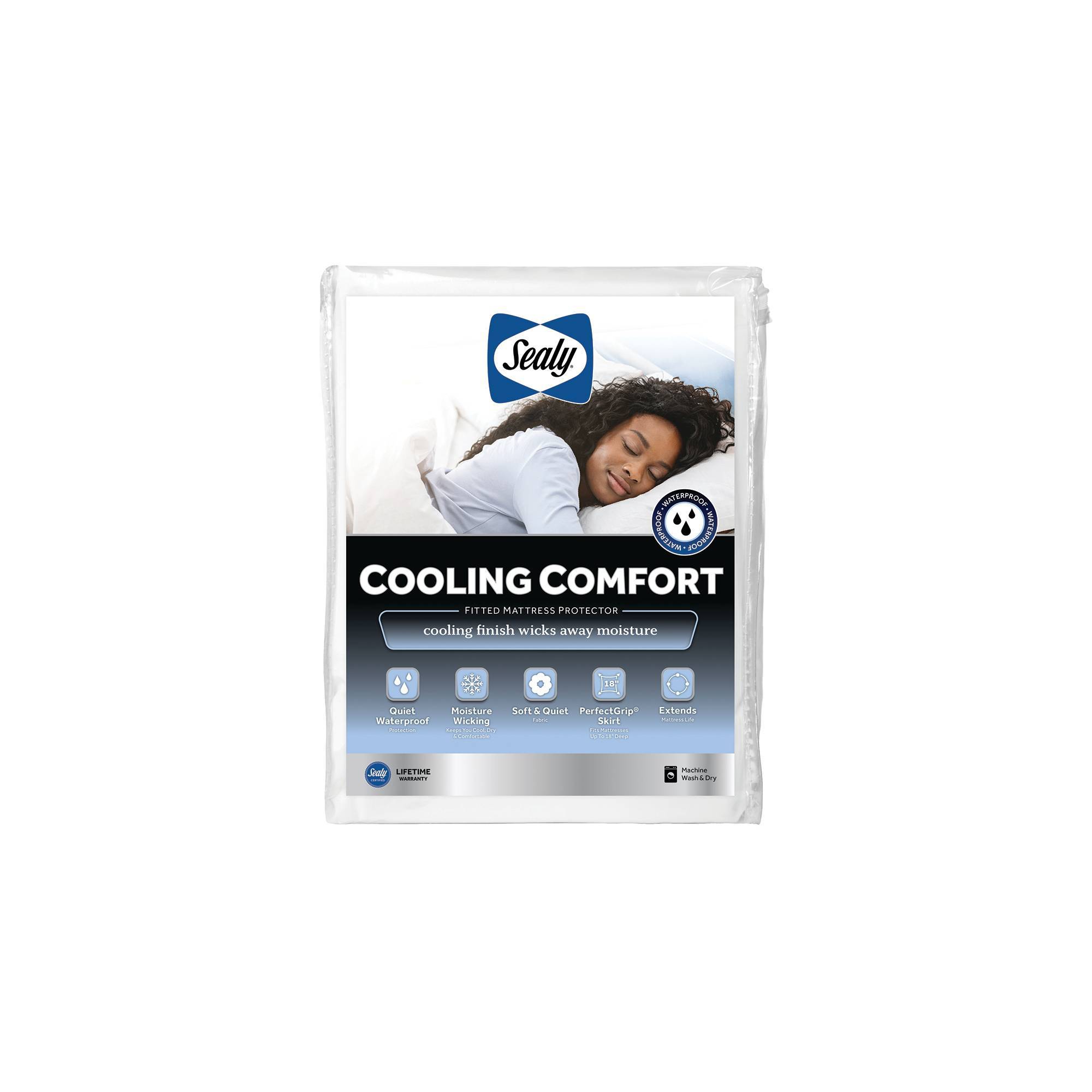 Sealy King Cooling Comfort Machine Washable Fitted Mattress Protector: Waterproof, Hypoallergenic, Fits 18" Depth