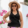 Women's Plus Size Black Ruffled Halter Neck Tankini Top - Cupshe - image 2 of 4